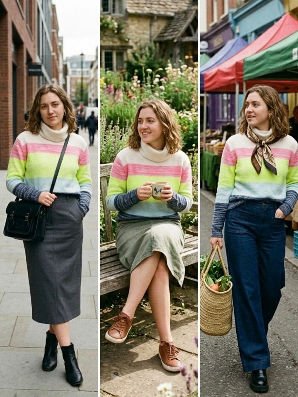 KINROSS Cashmere Striped Turtleneck Sweater Neon Colorblock Women’s Size S